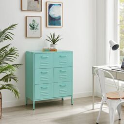 FurnitureboxUK Teksi Modern Metal 6 Drawer Sideboard in Blue - thumbnail 1