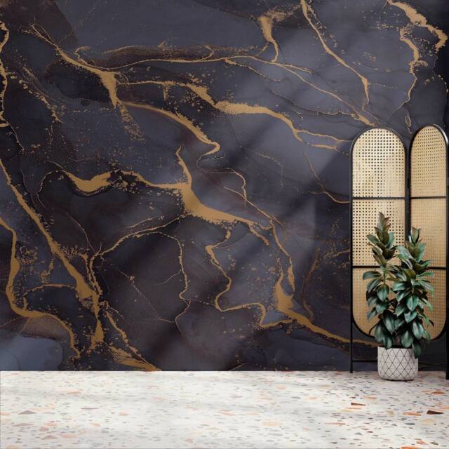 Superfresco Easy Marble Navy Gold Print To Order 3m x 2.8m Mural - image 1