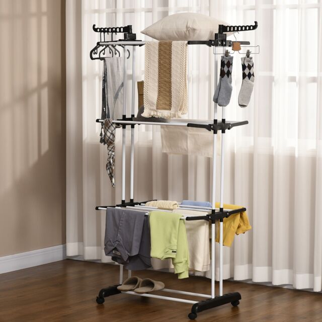 HOMCOM Foldable Clothes Drying Rack Steel Garment Dryer with Casters Black - image 1