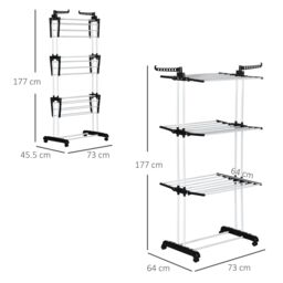 HOMCOM Foldable Clothes Drying Rack Steel Garment Dryer with Casters Black - thumbnail 3