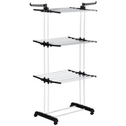 HOMCOM Foldable Clothes Drying Rack Steel Garment Dryer with Casters Black - thumbnail 2