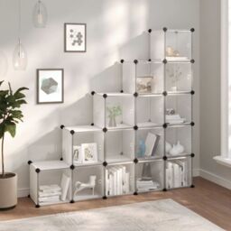 Berkfield Home Storage Cube Organiser with 15 Cubes & Doors Transparent PP in Clear - thumbnail 1