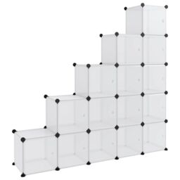 Berkfield Home Storage Cube Organiser with 15 Cubes & Doors Transparent PP in Clear - thumbnail 2