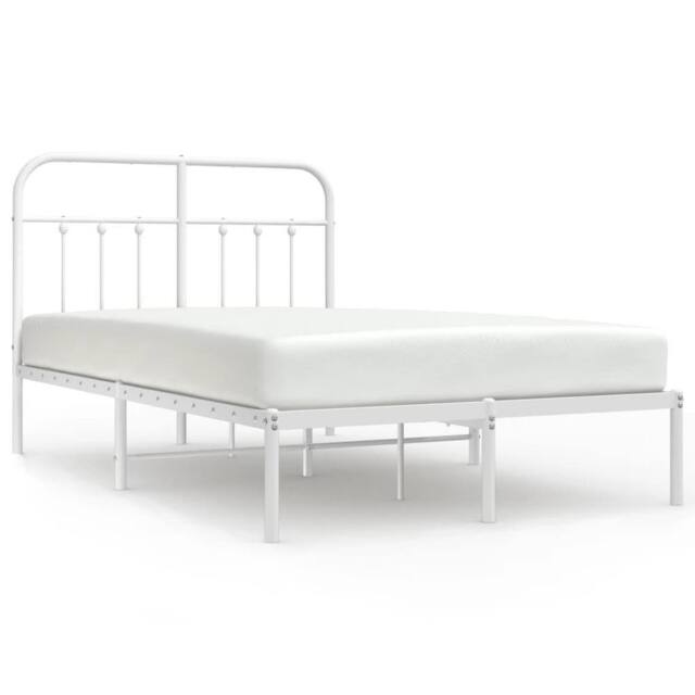 Berkfield Home Metal Bed Frame with Headboard White 120x200 cm - Size: Small Double - image 1