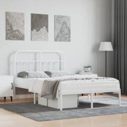 Berkfield Home Metal Bed Frame with Headboard White 120x200 cm - Size: Small Double - thumbnail 2