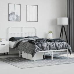 Berkfield Home Metal Bed Frame with Headboard White 120x200 cm - Size: Small Double - thumbnail 4