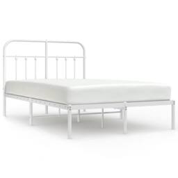 Berkfield Home Metal Bed Frame with Headboard White 120x200 cm - Size: Small Double - thumbnail 1