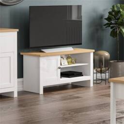 SPETLEK TV Cabinet Stand Unit Sideboard 1 Door, White Oak - Size: 0.6m2