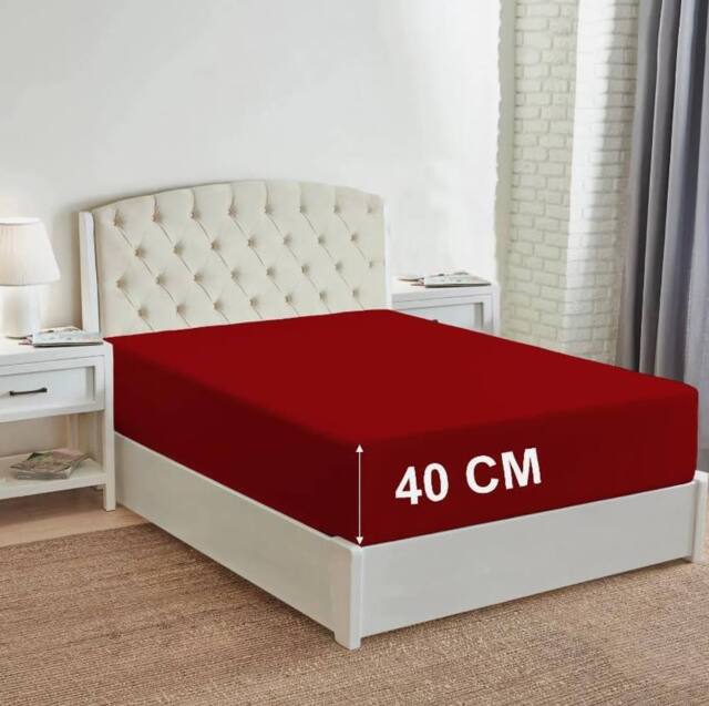 "Homes-Linen 180 Thread Count 16""/40cm Extra Deep Non Iron Fitted Sheet in Red - Size: Single" - image 1