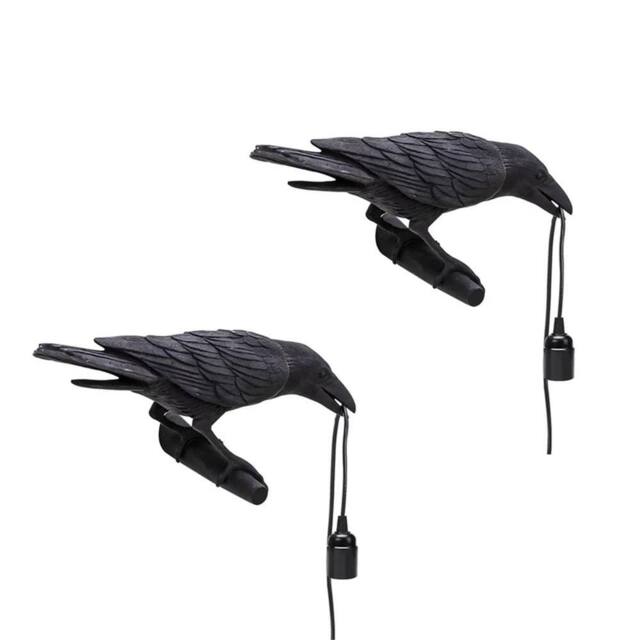 VOGREX 2PC Black Crow Resin LED Lamp E27 Modern Wall Light - image 1