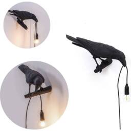 VOGREX 2PC Black Crow Resin LED Lamp E27 Modern Wall Light - thumbnail 6