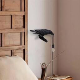 VOGREX 2PC Black Crow Resin LED Lamp E27 Modern Wall Light - thumbnail 4