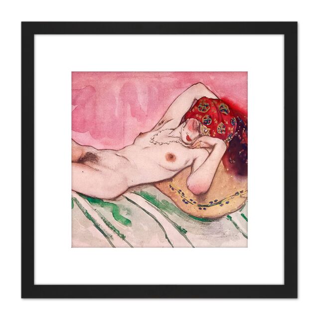 Artery8 Bakst Reclining Female Nude Book Illustration 8X8 Inch Square Wooden Framed Wall Art Print Picture with Mount in Black - image 1