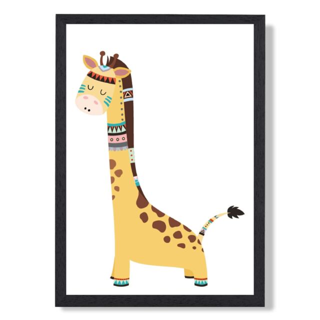 ARTZE Giraffe Tribal Animal Framed Print SIZE: A2 with Black Frame in Brown - Size: A4 - image 1