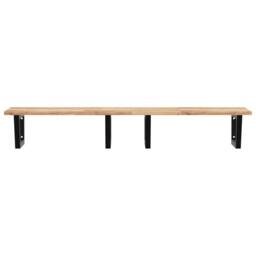 Berkfield Home Elegant Basin Shelf Wall Mounted Steel & Solid Wood Acacia in Brown - thumbnail 4