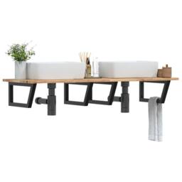 Berkfield Home Elegant Basin Shelf Wall Mounted Steel & Solid Wood Acacia in Brown - thumbnail 2
