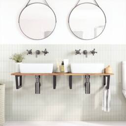 Berkfield Home Elegant Basin Shelf Wall Mounted Steel & Solid Wood Acacia in Brown - thumbnail 1