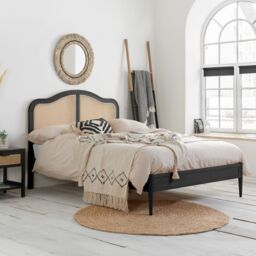 Birlea Rattan Wooden Bed Frame Leonie Bedstead in Black - Size: King