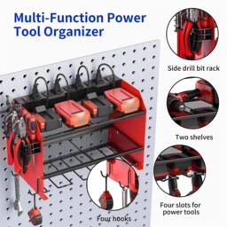 Nordara Heavy Duty Power Tool Organizer Wall Mount Drill Storage Rack in Red - thumbnail 4