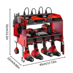 Nordara Heavy Duty Power Tool Organizer Wall Mount Drill Storage Rack in Red - thumbnail 2