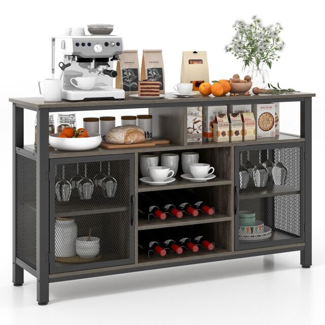 Costway Industrial Wine Bar Cabinet 140cm Buffet Sideboard with 8-Bottle Wine Racks in Grey - image 1