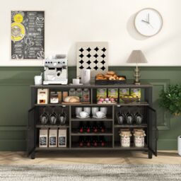 Costway Industrial Wine Bar Cabinet 140cm Buffet Sideboard with 8-Bottle Wine Racks in Grey - thumbnail 4