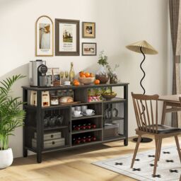 Costway Industrial Wine Bar Cabinet 140cm Buffet Sideboard with 8-Bottle Wine Racks in Grey - thumbnail 3