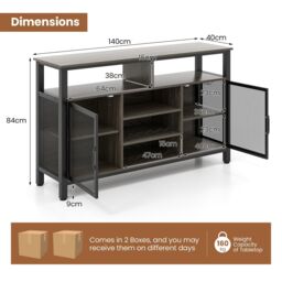 Costway Industrial Wine Bar Cabinet 140cm Buffet Sideboard with 8-Bottle Wine Racks in Grey - thumbnail 2