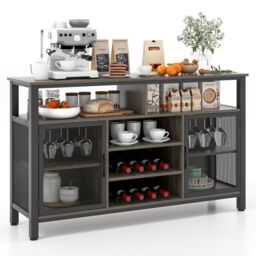 Costway Industrial Wine Bar Cabinet 140cm Buffet Sideboard with 8-Bottle Wine Racks in Grey - thumbnail 1