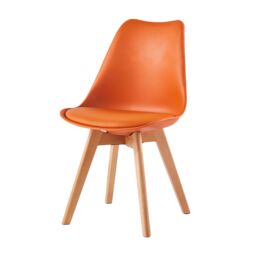 MCC Direct Set of 4 Dining Chairs Wooden Legs & Padded Seat Cushions Eva in Orange - thumbnail 3