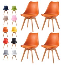 MCC Direct Set of 4 Dining Chairs Wooden Legs & Padded Seat Cushions Eva in Orange - thumbnail 1