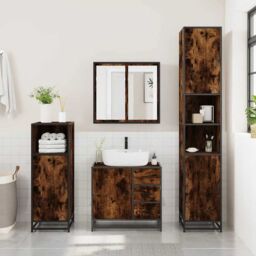 Berkfield Home Bathroom Sink Cabinet Smoked Oak 65x33x60 cm Engineered Wood in Brown - Size: 65 x 33 x 60 cm - thumbnail 3