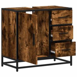 Berkfield Home Bathroom Sink Cabinet Smoked Oak 65x33x60 cm Engineered Wood in Brown - Size: 65 x 33 x 60 cm - thumbnail 6