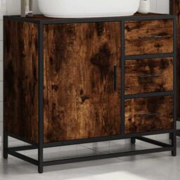 Berkfield Home Bathroom Sink Cabinet Smoked Oak 65x33x60 cm Engineered Wood in Brown - Size: 65 x 33 x 60 cm - thumbnail 4