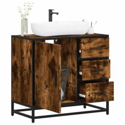 Berkfield Home Bathroom Sink Cabinet Smoked Oak 65x33x60 cm Engineered Wood in Brown - Size: 65 x 33 x 60 cm - thumbnail 1