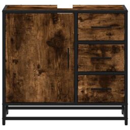 Berkfield Home Bathroom Sink Cabinet Smoked Oak 65x33x60 cm Engineered Wood in Brown - Size: 65 x 33 x 60 cm - thumbnail 5