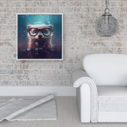 "Warren Reed - Designer Ferret With Glasses Splashart Water Framed Canvas in Off-White - Size: W30"" x H30""" - thumbnail 2