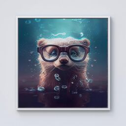 "Warren Reed - Designer Ferret With Glasses Splashart Water Framed Canvas in Off-White - Size: W30"" x H30""" - thumbnail 1
