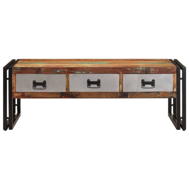 Berkfield Home Beautiful Coffee Table with 3 Drawers Solid Reclaimed Wood 100x50 in Brown - image 1