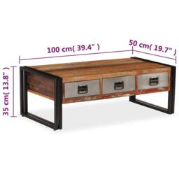 Berkfield Home Beautiful Coffee Table with 3 Drawers Solid Reclaimed Wood 100x50 in Brown - thumbnail 9