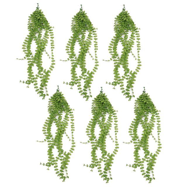 Leaf Artificial Hanging Trailing Plant UV Fire Resistant Pearl String 92cm Pack of 6 in Green - image 1