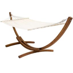 Charles Bentley 3M Garden Hammock With Wooden Arc Stand One Person - Cream - thumbnail 3