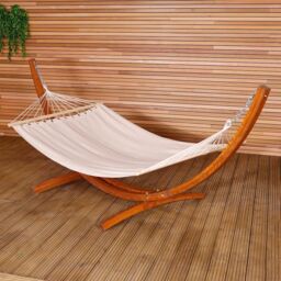 Charles Bentley 3M Garden Hammock With Wooden Arc Stand One Person - Cream - thumbnail 1