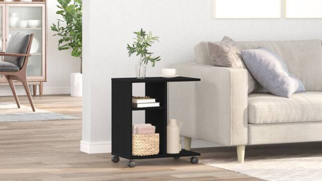 Berkfield Home Rolling Side Table Black Oak 50x30x55 cm Made of Engineered Wood - Size: 50 x 30 x 55 cm - image 1