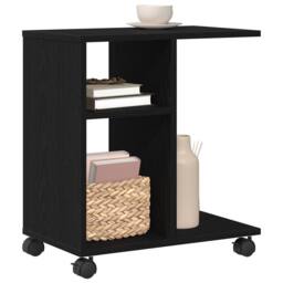 Berkfield Home Rolling Side Table Black Oak 50x30x55 cm Made of Engineered Wood - Size: 50 x 30 x 55 cm - thumbnail 3