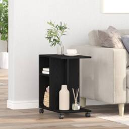 Berkfield Home Rolling Side Table Black Oak 50x30x55 cm Made of Engineered Wood - Size: 50 x 30 x 55 cm - thumbnail 4