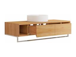 Vente-unique Suspended Teak Bathroom Vanity Unit With Towel Rail & Round Ceramic in Light Oak - thumbnail 6