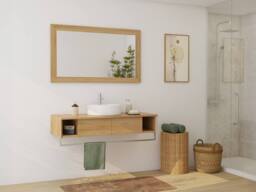 Vente-unique Suspended Teak Bathroom Vanity Unit With Towel Rail & Round Ceramic in Light Oak - thumbnail 3
