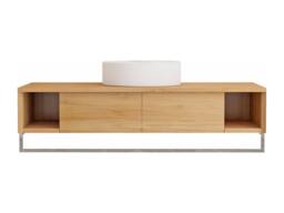 Vente-unique Suspended Teak Bathroom Vanity Unit With Towel Rail & Round Ceramic in Light Oak - thumbnail 4