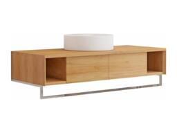 Vente-unique Suspended Teak Bathroom Vanity Unit With Towel Rail & Round Ceramic in Light Oak - thumbnail 5